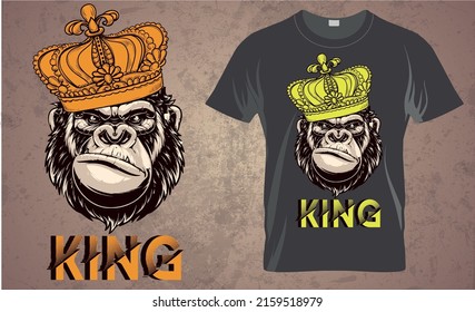 A Vector King Monkey With Crown And Text.