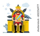 Vector King on Throne. Flat style colorful Cartoon illustration.