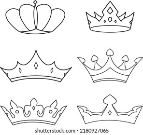 Vector king and queen Crown illustration icon collection.. Hand drawing luxury decorative, royal decor ornaments.