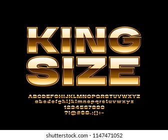 Vector King Size Golden Alphabet. Luxury Glossy Font. Reflective Chic Letters, Numbers And Symbols.