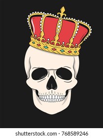 Vector King Skull with Crown Isolated on Black Background