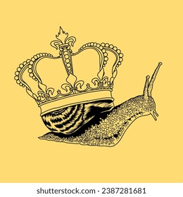 vector king snail for children's book illustration, cute illustration