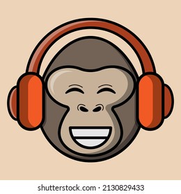 vector kingkong or gorilla head smiling using a headset, on a light brown background