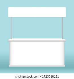 vector kiosk display, promotion counter stand show, counter stand for retail booth promo, kiosk advertising, counter stall for advertisement, 3D illustration