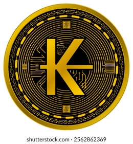 Vector of Kip , Laotian Kip Digital Currency in gold and black colors on a white background.