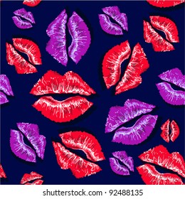 Vector kiss lips on dark background