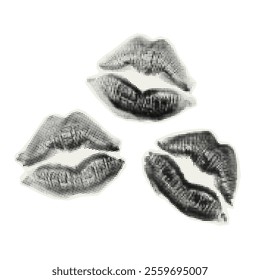 Vector kiss. Trendy retro element with a halftone effect for collage, poster, banner, cover design.