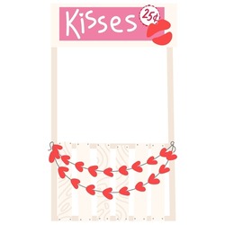 Vector Kissing Booth. Wooden Kissing Booth For Celebrating Valentine's Day, Wedding Or Birthday. 