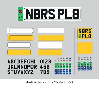 Vector Kit for British Number Plates with Letters and Symbols

