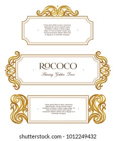 Vector kit of vintage frame; ornate floral vignette for design template. Victorian style gold element. Arabic golden motifs. Ornamental illustration for invitation, card, leaflet, flyer, layout.
