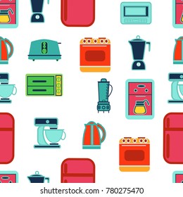 vector kitchen appliances seamless pattern in flat design style elements collection.