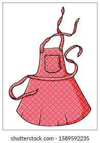 Vector kitchen apron. Hand drawn illustration with Kitchen Utensils isolated on a white background. Template for graphic design of packaging, backgrounds, banners or menu. Vector stock illustration