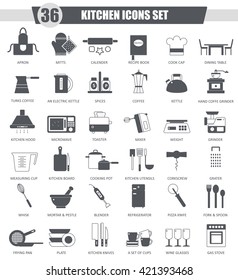 Vector Kitchen black icon set. Dark grey classic icon design for web.
