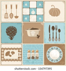 Vector kitchen collage in vintage style.