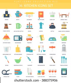 Vector kitchen color flat icon set. Elegant style kitchen icons design for web and apps.