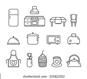 Vector Kitchen Flat Line Icon Set