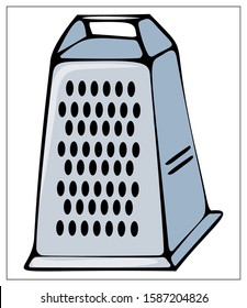 Vector kitchen grater. Hand drawn illustration with Kitchen Utensils isolated on a white background. Template for graphic design of packaging, backgrounds, banners or menu. Vector stock illustration