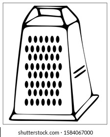 Vector kitchen grater. Outline illustration with Kitchen Utensils isolated on a white background. Template for graphic design of packaging, backgrounds, banners or menu. Vector stock illustration