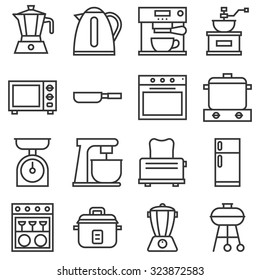 vector kitchen household icons, thin line