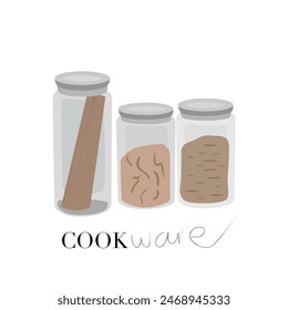 Vector kitchen icon illustration. Kitchen equipment. Kitchen flat cartoon food containers. Flat cookware illustration. Flat container for dry side dishes, pasta, buckwheat and rice
