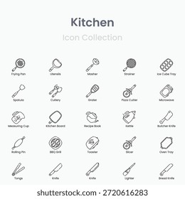 Ícone de cozinha vetorial com utensílios de cozinha e elementos de alimentos