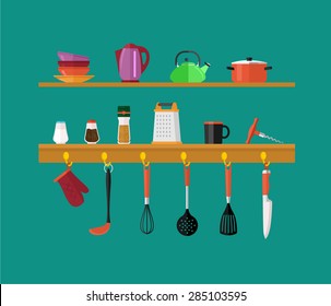 Vector Kitchen Items Flat Icon Set