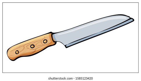 Vector kitchen knife. Hand drawn illustration with Kitchen Utensils isolated on a white background. Template for graphic design of packaging, backgrounds, banners or menu. Vector stock illustration