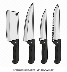 Vector Kitchen Knife Icon Set, Isolated. Various Kitchen Knives Design Templates, Chef Kitchen Knife