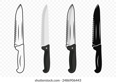 Vector Kitchen Knife Icon Set, Isolated. Various Kitchen Knives Design Templates, Chef Kitchen Knife