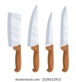 Vector Kitchen Knife Icon Set, Isolated. Various Kitchen Knives Design Templates, Chef Kitchen Knife