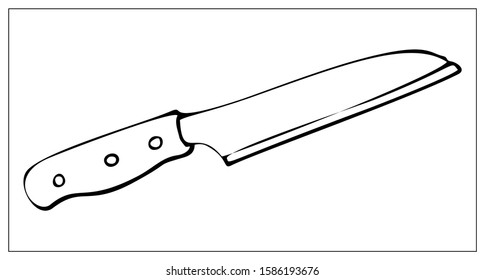 Vector kitchen knife. Outline illustration with Kitchen Utensils isolated on a white background. Template for graphic design of packaging, backgrounds, banners or menu. Vector stock illustration