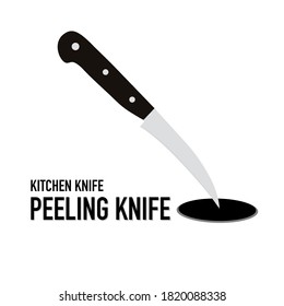Vector kitchen knife, peeling knife and name text isolated on white background 