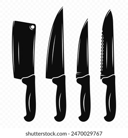 Vector Cuchillo de cocina Silueta Icon Set, Aislado. Varios Cuchillos de Cocina Plantillas de Diseño, Cuchillo de Cocina de Chef