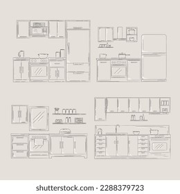 vector kitchen lineart hand drawn