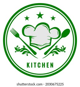 vector kitchen logo with the main icon of a chef's hat identical to the theme of the cuisine or restaurant
and added a picture of cutlery to complete it