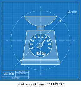 Vector Kitchen scale icon on blue background
