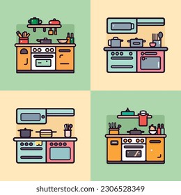 Vector kitchen set illustration cartoon