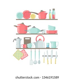 Vector kitchen tools icon set. Kitchenware collection. Lots of kitchen tools, utensils, cutlery. Modern flat design concepts for web banners, web sites, printed materials, infographics.  Vector.