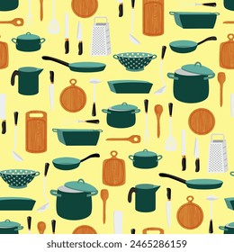 Vektorgrafik - Küchenwerkzeuge Illustration nahtlose Muster farbige Vorlage.