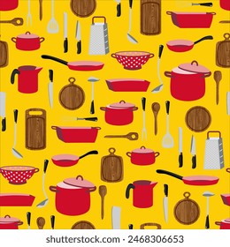 Vector - kitchen tools illustration seamless pattern colored template.