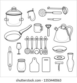 Vector kitchen tools set. Kitchenware collection. Lots of kitchen tools, utensils, cutlery. Modern flat design concepts for web banners, web sites, printed materials, infographics. 