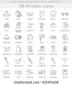 Vector Kitchen ultra modern outline line icons for web and apps. 