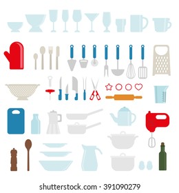 Vector kitchen utensils icon set. Kitchen utensils silhouette vector isolated. Kitchen utensils set icons. Kitchen utensils flat