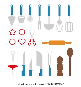 Vector kitchen utensils silhouette isolated icons set