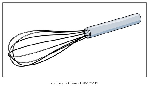 Vector kitchen whisk. Hand drawn illustration with Kitchen Utensils isolated on a white background. Template for graphic design of packaging, backgrounds, banners or menu. Vector stock illustration