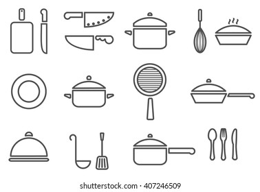 Vector Kitchenware Line Icon Set Cookware Trendy Design