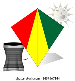 vector kites and yarn fixtures on a bright sun background