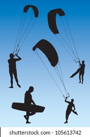 vector  kitesurfing silhouette