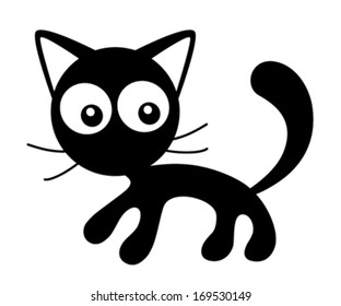 Vector kitten, black and white cat illustration.