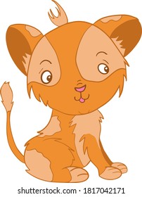 Vector kitten, cartoon cute happy colorful cat smiling. Character cat ,illustration for kids. Can be used for kids wear, card, nursery.